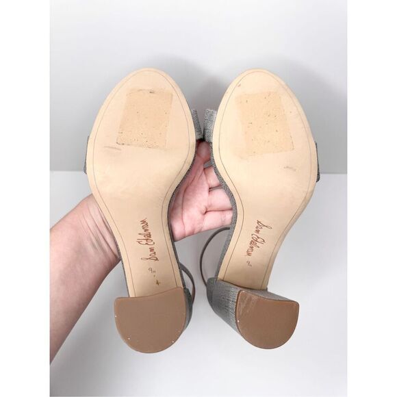 Sam‎ Edelman Sandals Womens Size 9.5 Silver Ankle Strap Metallic Block Heel - Picture 12 of 12